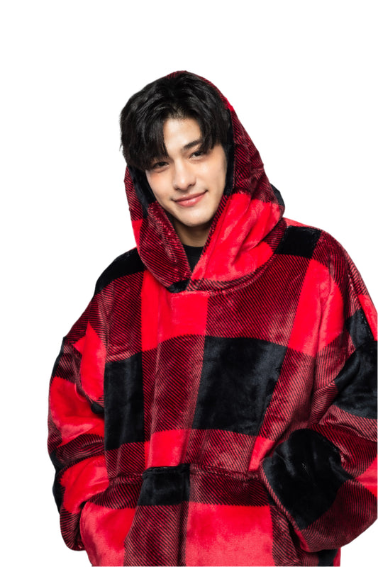 Black & Red Plaid Wearable Blanket for Adults