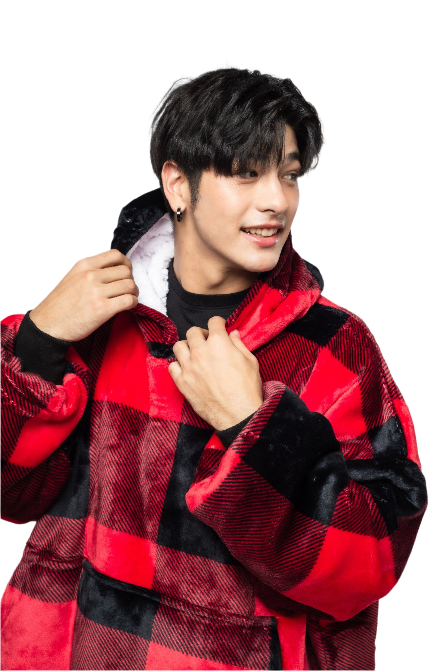 Black & Red Plaid Wearable Blanket for Adults