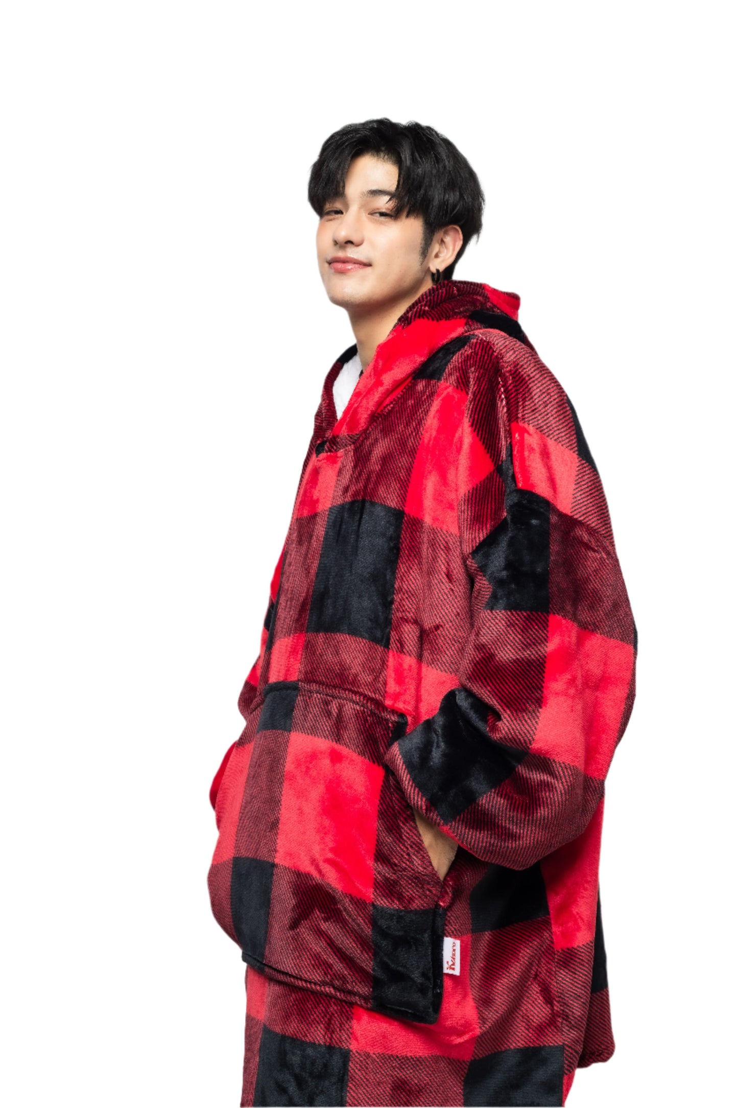 Black & Red Plaid Wearable Blanket for Adults